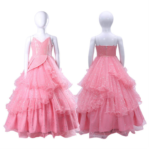 Kids Glinda the Good Witch Costume Girls Pink Dress with Crown Halloween Cosplay Suit