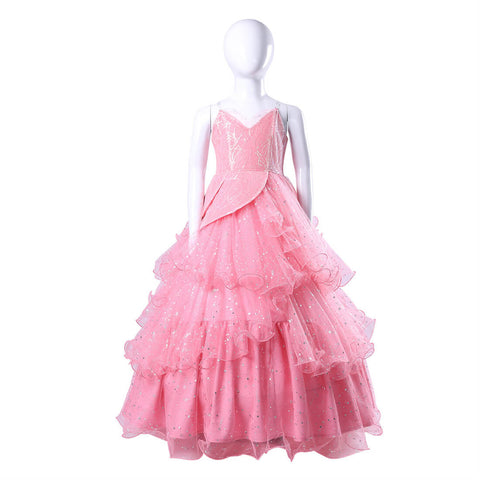 Kids Glinda the Good Witch Costume Girls Pink Dress with Crown Halloween Cosplay Suit