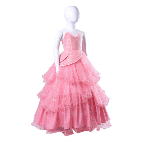 Kids Glinda the Good Witch Costume Girls Pink Dress with Crown Halloween Cosplay Suit