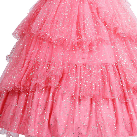 Kids Glinda the Good Witch Costume Girls Pink Dress with Crown Halloween Cosplay Suit