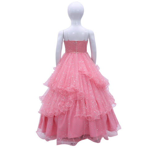 Kids Glinda the Good Witch Costume Girls Pink Dress with Crown Halloween Cosplay Suit