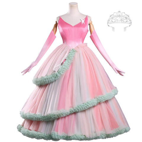 Adult Glinda Costume Witch Pink Glinda Dress Halloween Cosplay Suit with Princess Crown