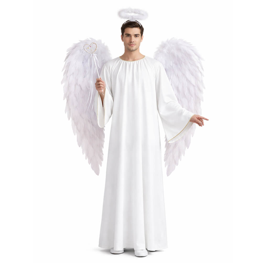 Men Angle Costume 4Pcs Church Pastor Uniform Halos Robe Angel Wings and Hairband