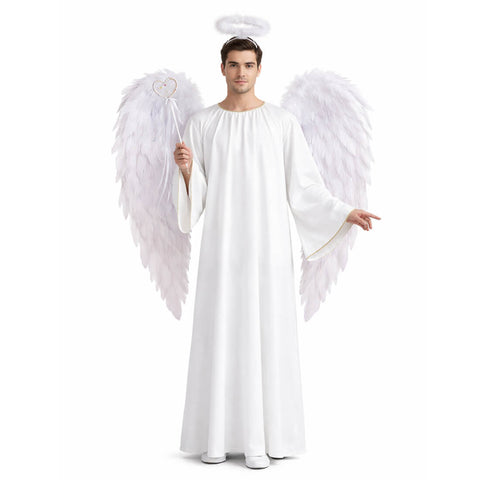Men Angle Costume 4Pcs Church Pastor Uniform Halos Robe Angel Wings and Hairband