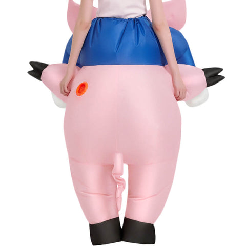Tusary Inflatable Pink Pig Ride on Costume Halloween Riding Costume