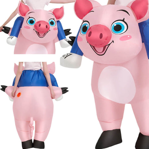 Tusary Inflatable Pink Pig Ride on Costume Halloween Riding Costume
