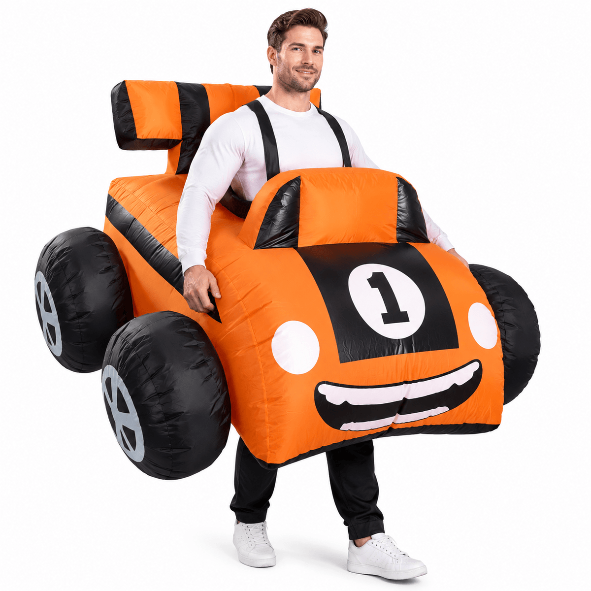 Inflatable Race Car Costume Orange Racing Car Halloween Party Outfit Adult