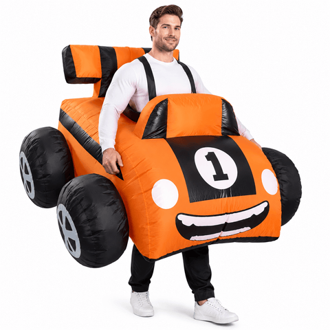 Inflatable Race Car Costume Orange Racing Car Halloween Party Outfit Adult