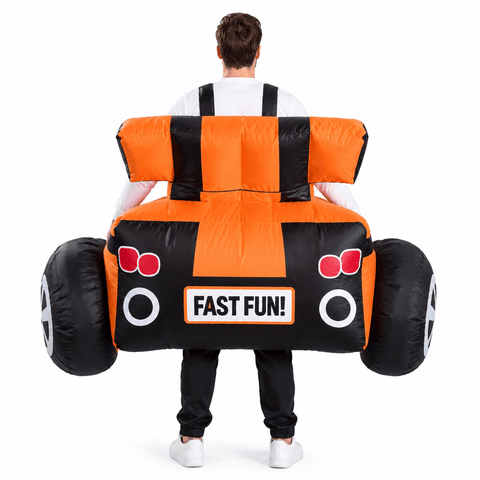 Inflatable Race Car Costume Orange Racing Car Halloween Party Outfit Adult