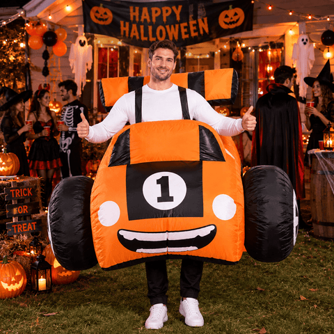 Inflatable Race Car Costume Orange Racing Car Halloween Party Outfit Adult