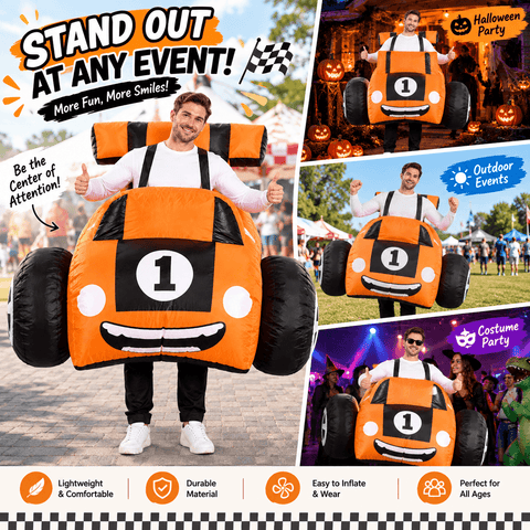 Inflatable Race Car Costume Orange Racing Car Halloween Party Outfit Adult