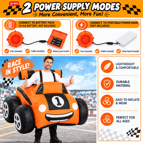 Inflatable Race Car Costume Orange Racing Car Halloween Party Outfit Adult