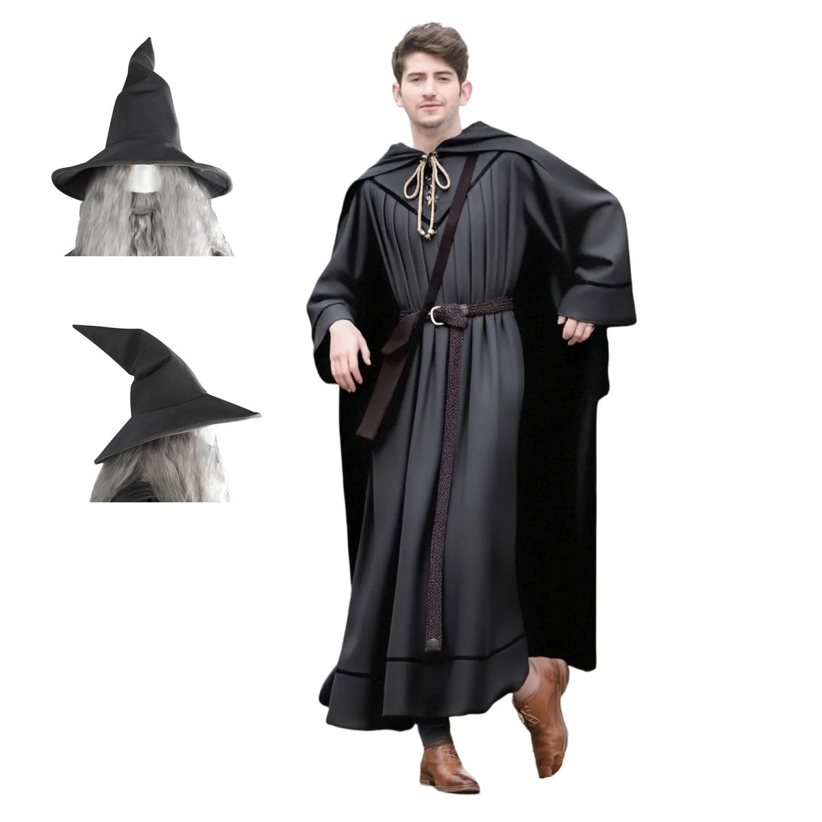 Tusary Adult Grey Wizard Costume Halloween Cosplay Outfit with Wig