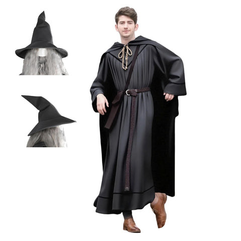 Tusary Adult Grey Wizard Costume Halloween Cosplay Outfit with Wig