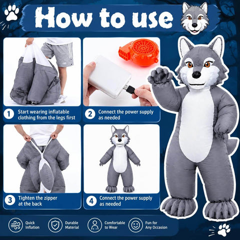 Wolf Inflatable Costume Adult Funny Halloween Party Wolf Blow Up Suit