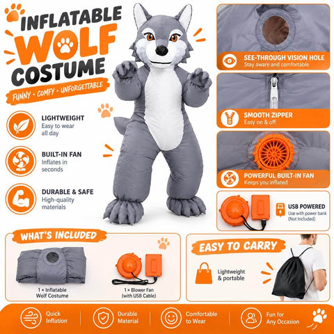 Wolf Inflatable Costume Adult Funny Halloween Party Wolf Blow Up Suit
